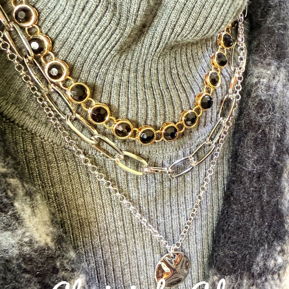 Silver and gold chunky chain layered necklace set - Picture 2 of 3